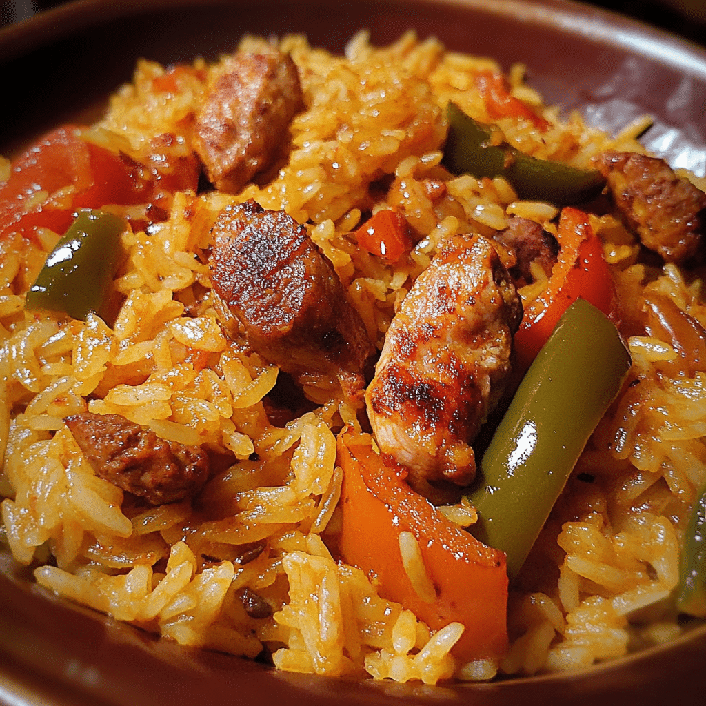 Riz merguez poivrons poulet