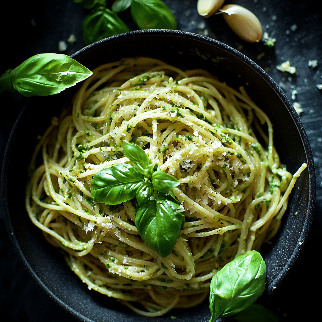Spaghettis Ail Basilic